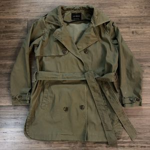 Lucky Brand Jacket Peacoat Womens Medium Green Button Front Belted Long Sleeve